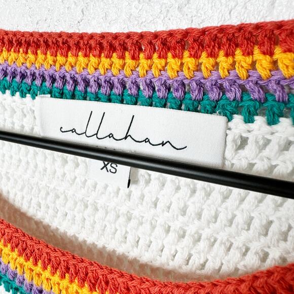 Callahan Crocheted Sweater Size XS White Rainbow Trim  Cropped Bell‎ Sleeve - Picture 3 of 10